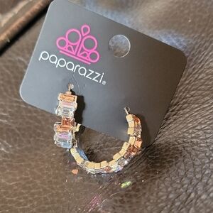 Paparazzi Silver and Orange Hoop Earrings with Rhinestones